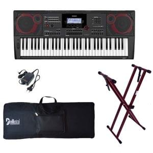 Casio CT X9000IN Keyboard Combo Package with Adaptor Bag and Cherry Red Stand 